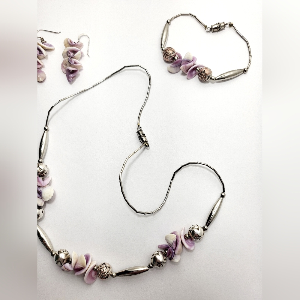 Purple Shell 4-Piece Fashion Set - Necklace, Earrings, Bracelet